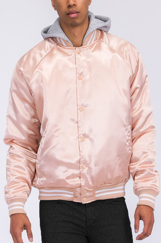 SATIN VARSITY BOMBER JACKET